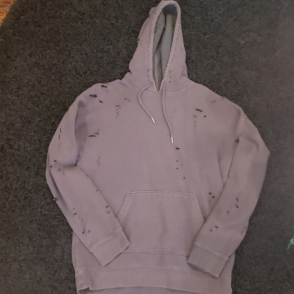 Men's Black Distressed Hoodie-M